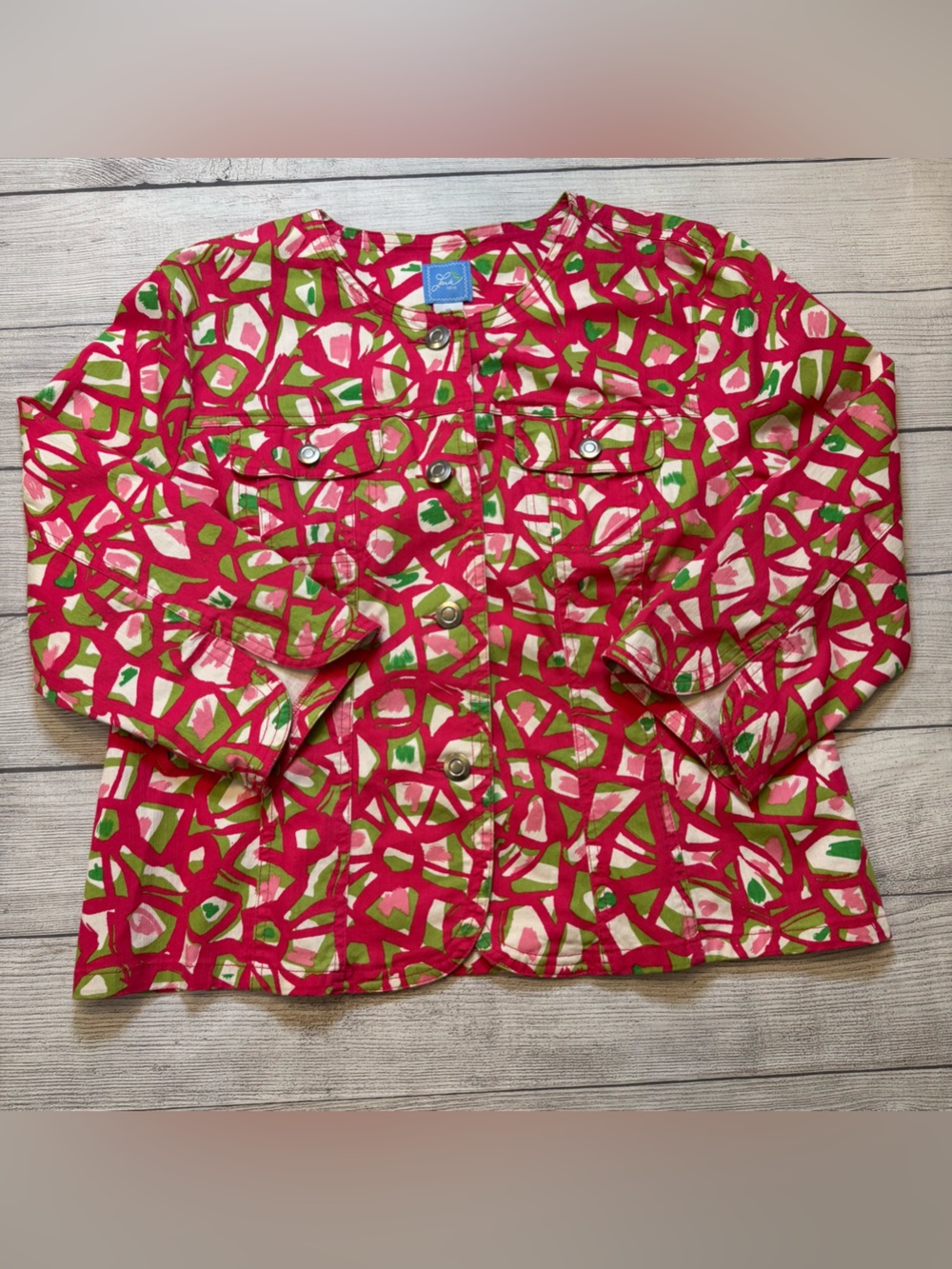 Lara Lane Bright Pink Patterned Button-Front Shirt Jacket